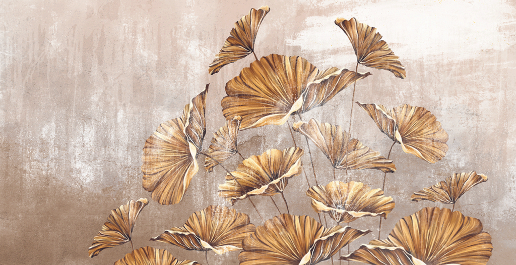 Fotobehang Woonkamer Painted golden leaves
