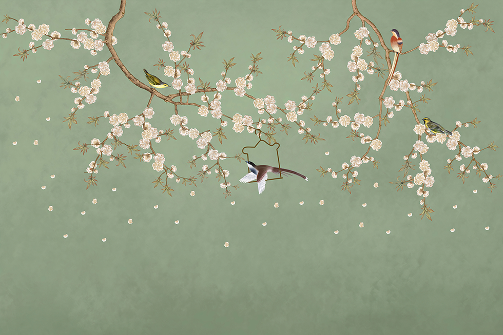 Fotobehang Woonkamer Birds and flowers