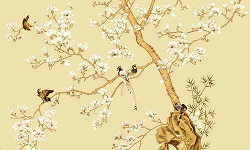 Fotobehang Woonkamer Birds on a tree